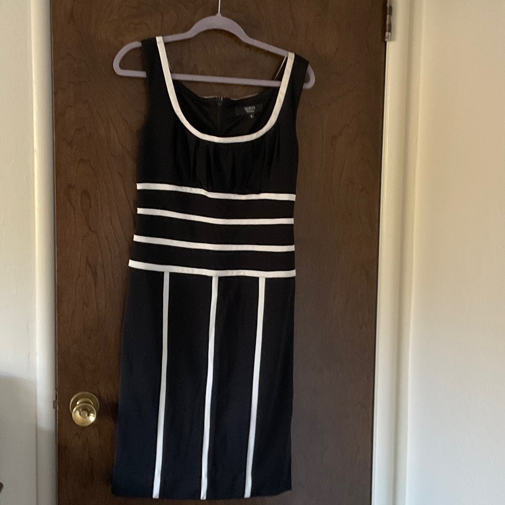 Tadashi Black Midi Dress with White Contrast Stripes